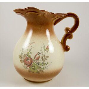 Vintage 1976 Duncan Enterprises Ceramic Pitcher 8"T Brown Rose Transfer Pattern